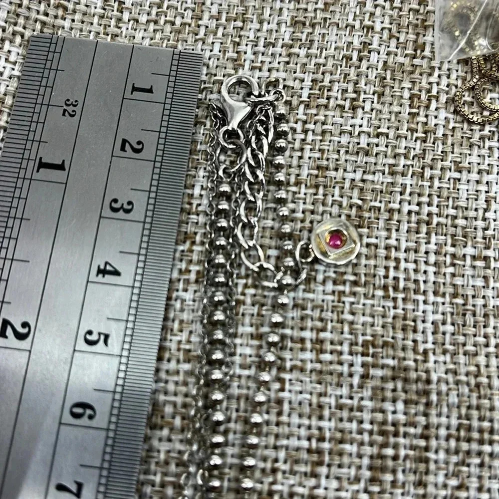 ELLE Sterling Silver Double Strand Amazonite Drop Necklace Created Ruby 16-18in - Picture 12 of 17